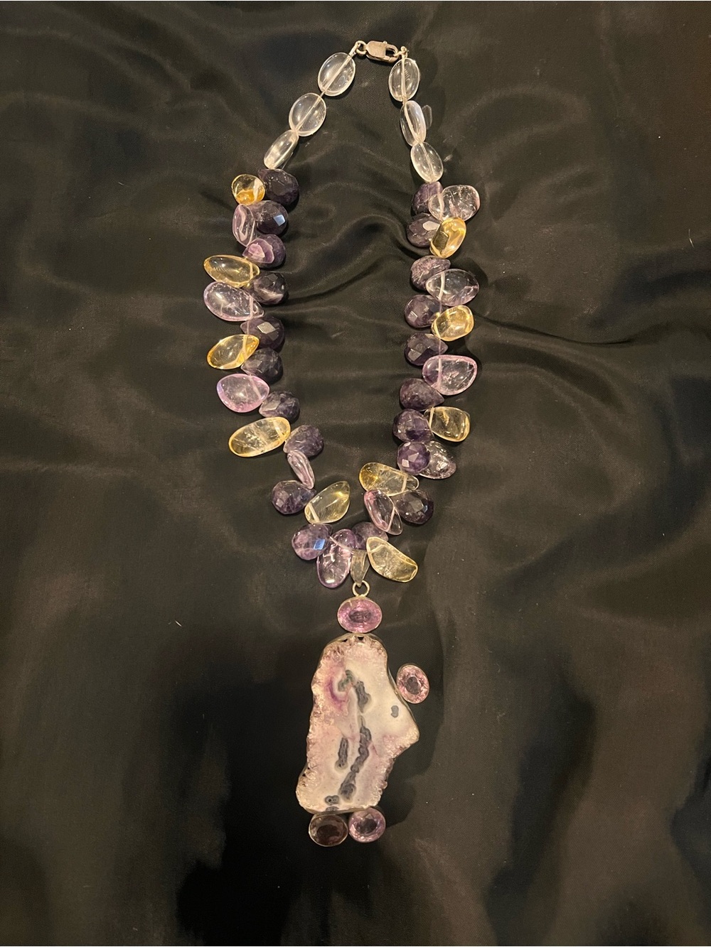 Amethyst and Citrine Beaded Statement Necklace - Purple & Yellow
